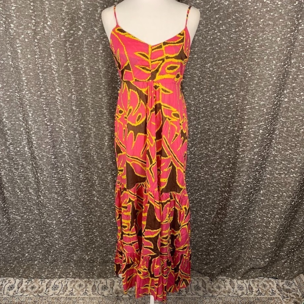 Vintage Soaked Floral Tiered Maxi Dress Tropical Resortwear Women's Small